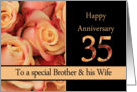 35th Anniversary, Brother & Wife multicolored pink roses card