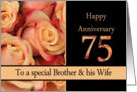75th Anniversary, Brother & Wife multicolored pink roses card