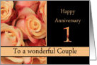 1st Anniversary to couple - multicolored pink roses card