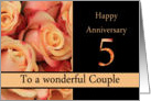 5th Anniversary to couple - multicolored pink roses card