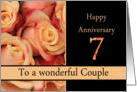 7th Anniversary to couple - multicolored pink roses card