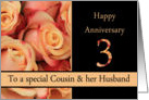 3rd Anniversary to Cousin & Husband - multicolored pink roses card