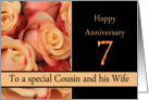 7th Anniversary to Cousin & Wife - multicolored pink roses card