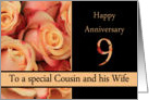 9th Anniversary to Cousin & Wife - multicolored pink roses card