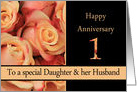 Daughter & Husband 1st Anniversary Multicolored Pink Roses card