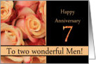 7th Anniversary to gay couple - multicolored pink roses card