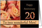 20th Anniversary to gay couple - multicolored pink roses card