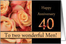 40th Anniversary to gay couple - multicolored pink roses card