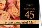 45th Anniversary to gay couple - multicolored pink roses card