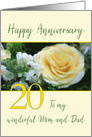 Mom and Dad 20th Wedding Anniversary Yellow Rose card