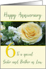 Sister and Brother in Law 6th Wedding Anniversary Yellow Rose card