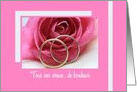 French Wedding Congratulations Pink Rose and Wedding Bands card