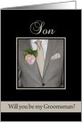Son Be my Groomsman Grey Suit and Boutonni�re card