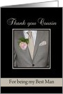 Cousin Thank You for being Best Man Grey Suit and Boutonnière card