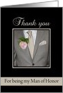 Thank You Man of Honor Grey Suit and Boutonnière card