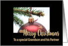 Grandson & Partner Classic Red Christmas Bauble on Twig card