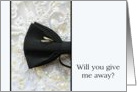 Give me away request Bow tie and rings on wedding dress card