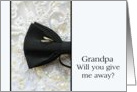 Grandpa Give me away request Bow tie and rings on wedding dress card