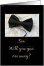 Son Give me away request Bow tie and rings on wedding dress card
