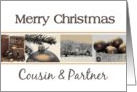 Cousin & Partner Merry Christmas, sepia, black & white Winter collage card