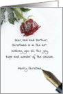 dad & partner christmas letter on snow rose paper card