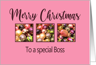 Boss Merry Christmas Colored Baubles on Pink card