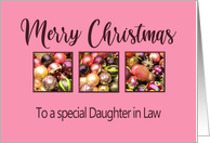 Daughter in Law Merry Christmas Colored Baubles on Pink card