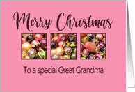 Great Grandma Merry Christmas Colored Baubles on Pink card