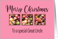 Great Uncle Merry Christmas Colored Baubles on Pink card
