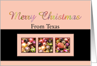 Texas - Merry Colored ornaments, pink/black card