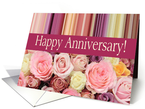 Wedding Anniversary Pastel Roses and Stripes card (1084118)