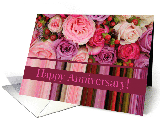 Wedding Anniversary Card - Pastel roses and stripes card (1084120)