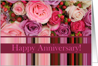 Wedding Anniversary Card - Pastel roses and stripes card
