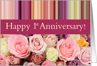 1st Wedding Anniversary Pastel Roses and Stripes card
