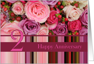 2nd Wedding Anniversary Pastel Roses and Stripes card