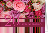 20th Wedding Anniversary Card - Pastel roses and stripes card