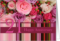 21st Wedding Anniversary Card - Pastel roses and stripes card