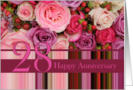 28th Wedding Anniversary Card - Pastel roses and stripes card
