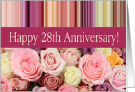 28th Wedding Anniversary Pastel Roses and Stripes card