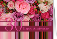 30th Wedding Anniversary Card - Pastel roses and stripes card