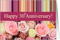 30th Wedding Anniversary Pastel Roses and Stripes card