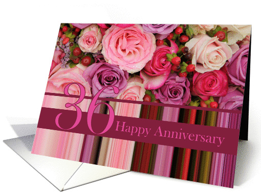 36th Wedding Anniversary Card - Pastel roses and stripes card