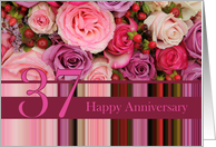 37th Wedding Anniversary Card - Pastel roses and stripes card