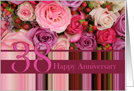 38th Wedding Anniversary Card - Pastel roses and stripes card