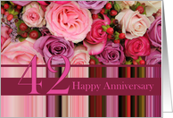 42nd Wedding Anniversary Card - Pastel roses and stripes card