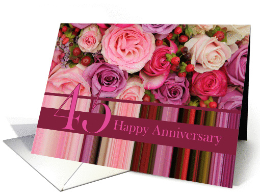 45th Wedding Anniversary Card - Pastel roses and stripes card