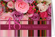 48th Wedding Anniversary Card - Pastel roses and stripes card