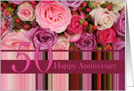 50th Wedding Anniversary Card - Pastel roses and stripes card