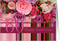 60th Wedding Anniversary Card - Pastel roses and stripes card