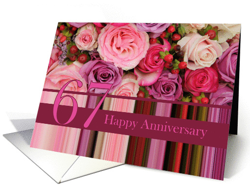 67th Wedding Anniversary Card - Pastel roses and stripes card